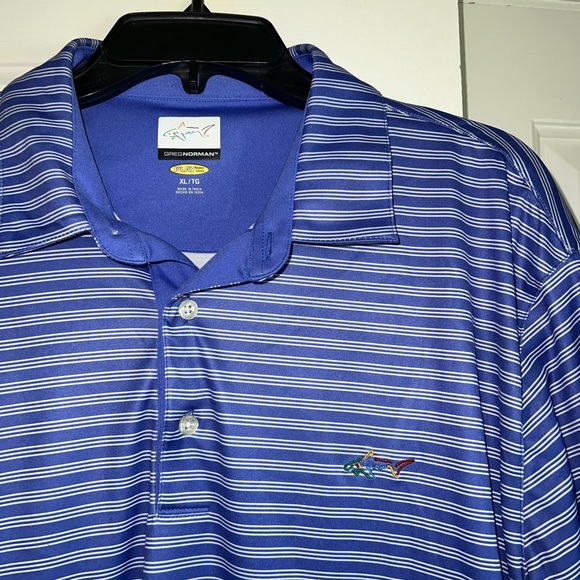 Men's Blue Striped Greg Norman Polo Shirt - Picture 2 of 3